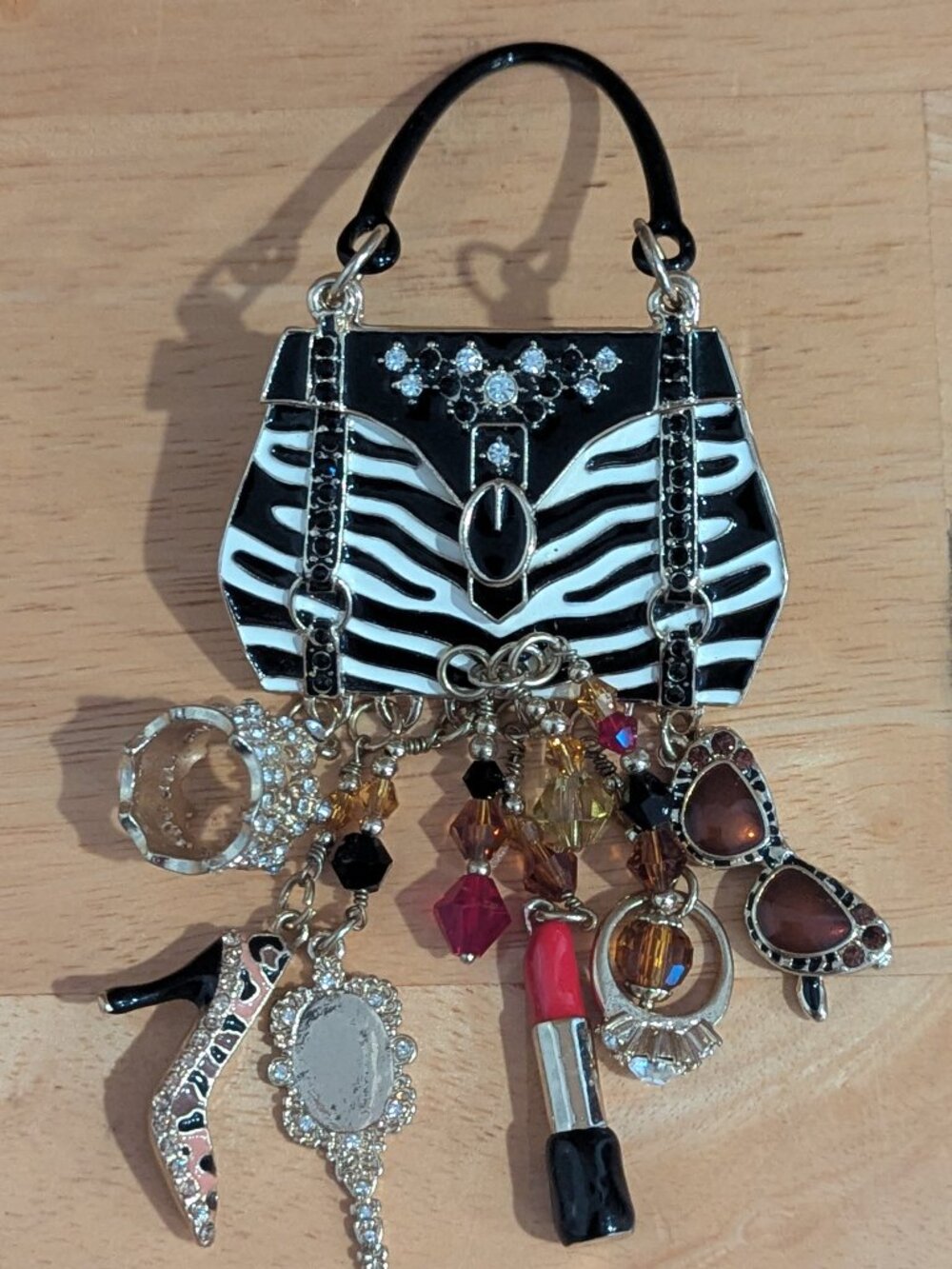 Ritzy Couture Shopping Purse Lover Deluxe Multi Charm Pin/Pendant-Gold Tone